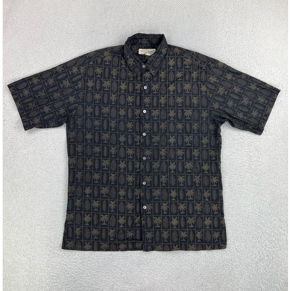 Vintage Tori Richard Shirt Mens Medium Blue Palm Short Sleeve Button Up Hawaiian